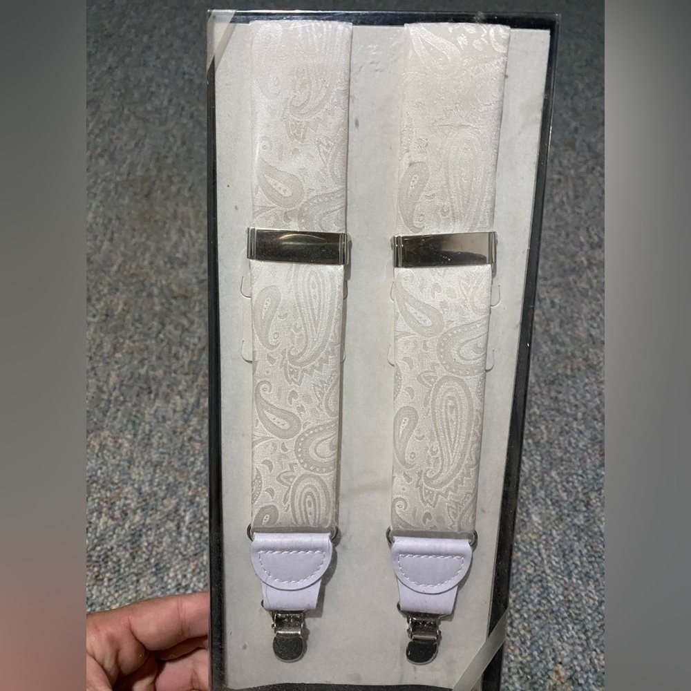 Elegant White Paisley Suspenders